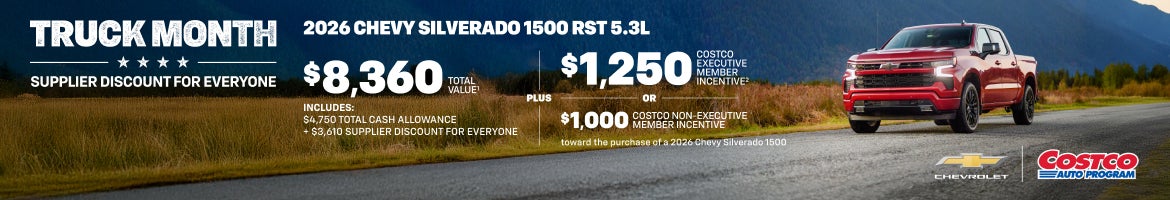 2026 Chevy Silverado 1500 RST 5.3L. $8,360 TOTAL VALUE. Includes: $4,750 Total Cash Allowance + $...